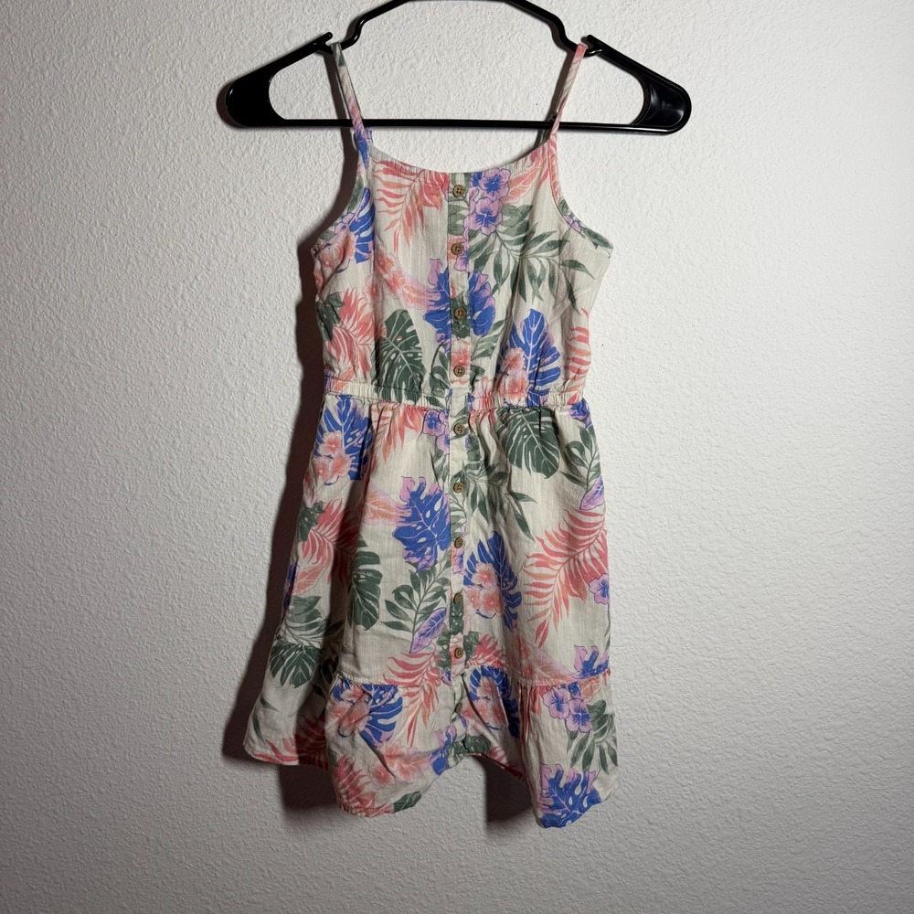 SO Sundress Girls Medium 8 Multicolor‎ Tropical Print Spaghetti Strap Peplum Hem